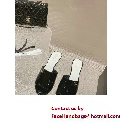 Chanel Heel 5.5cm Patent Lambskin & Imitation Pearls Mules G40057 Black 2023 - Click Image to Close